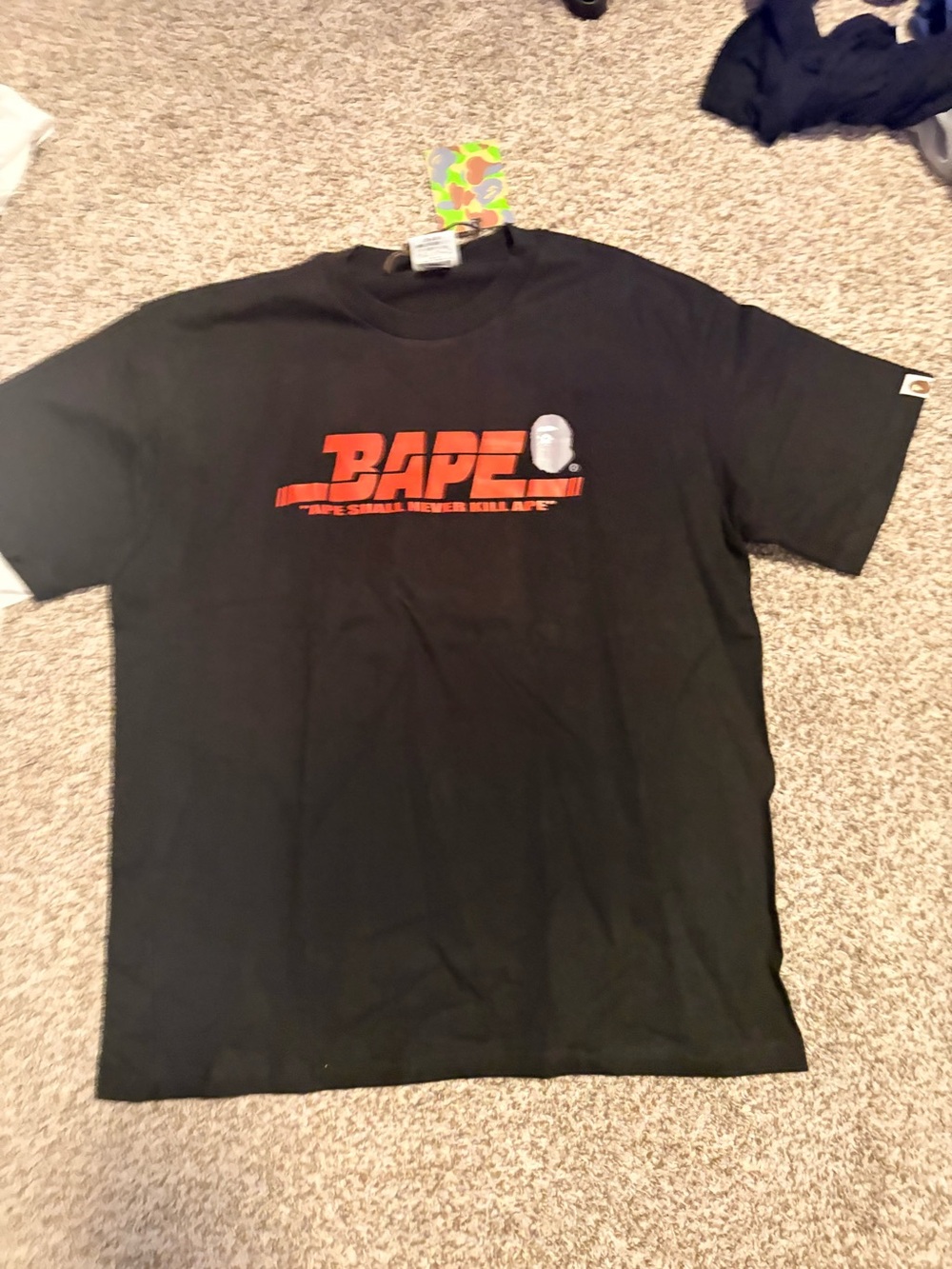 BAPE Black Short-Sleeve Logo Tee with Red Chest Print